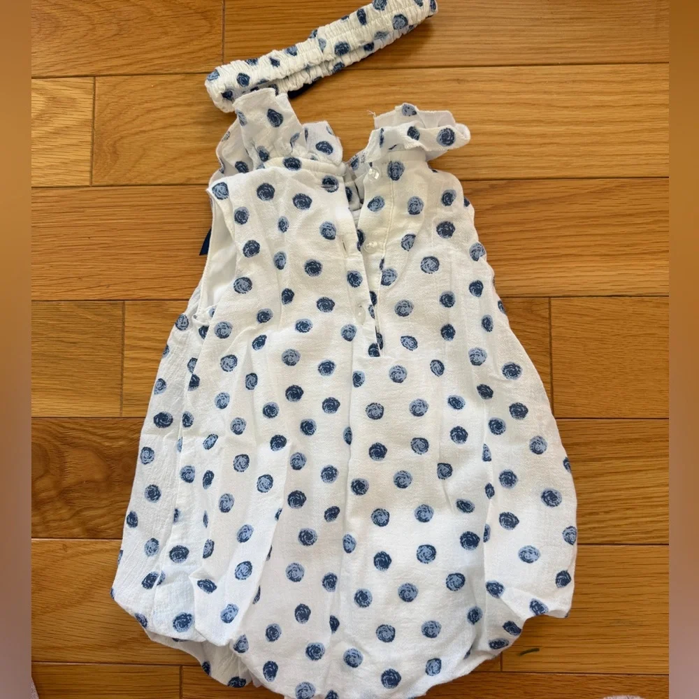 Little Me White and Blue Polka Dot summer dress Set